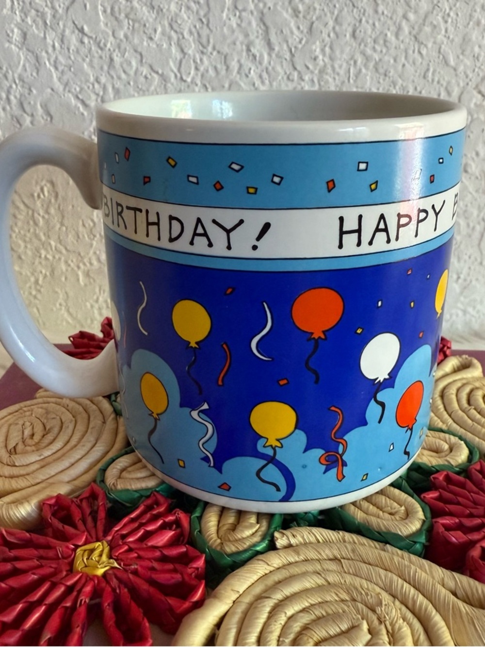Vintage 1989 Flowers Inc. Balloons Happy Birthday Ceramic Coffee Mug